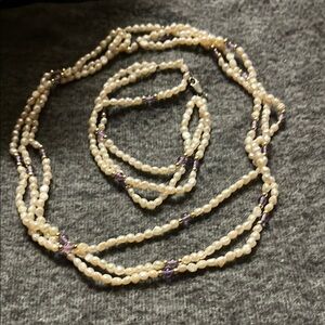 Elegant Pearl and Purple Beaded Necklace Set